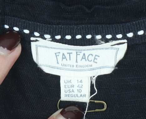 Fat Face Women's Black Cotton Crew Neck Short Sleeve T-Shirt UK 14