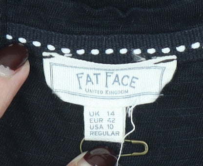 Fat Face Women's Black Cotton Crew Neck Short Sleeve T-Shirt UK 14