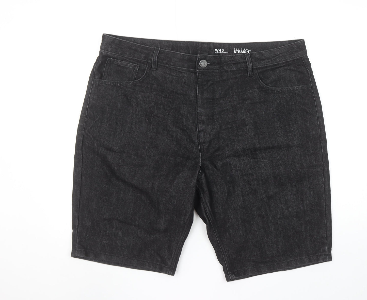 Denim Co Mens Black Denim Straight Shorts W40 Cotton Blend
