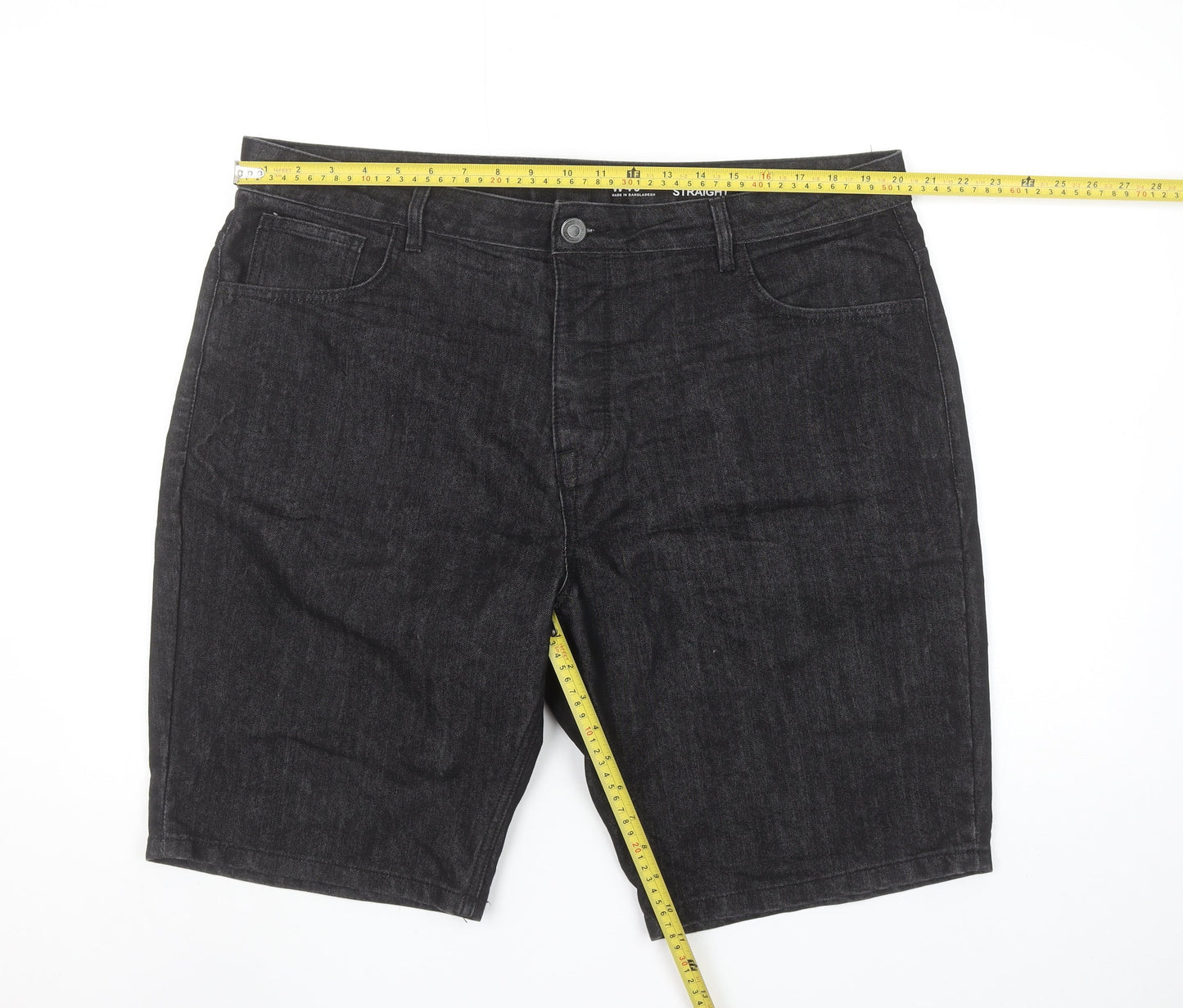 Denim Co Mens Black Denim Straight Shorts W40 Cotton Blend