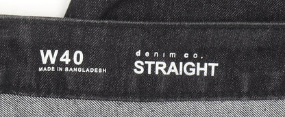 Denim Co Mens Black Denim Straight Shorts W40 Cotton Blend