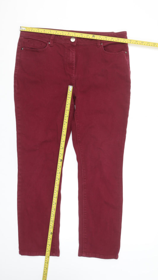 M&Co Red Straight Fit Stretch Denim Jeans Size 14 Petite