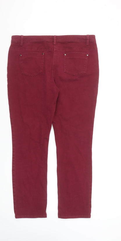 M&Co Red Straight Fit Stretch Denim Jeans Size 14 Petite