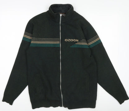 OZOON Men's Green Full Zip High Neck Knit Jumper M Lined Winter Warm