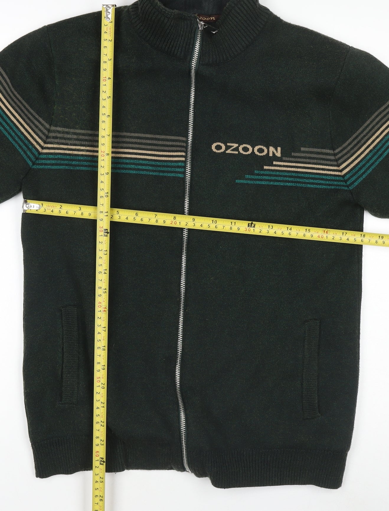 OZOON Men's Green Full Zip High Neck Knit Jumper M Lined Winter Warm
