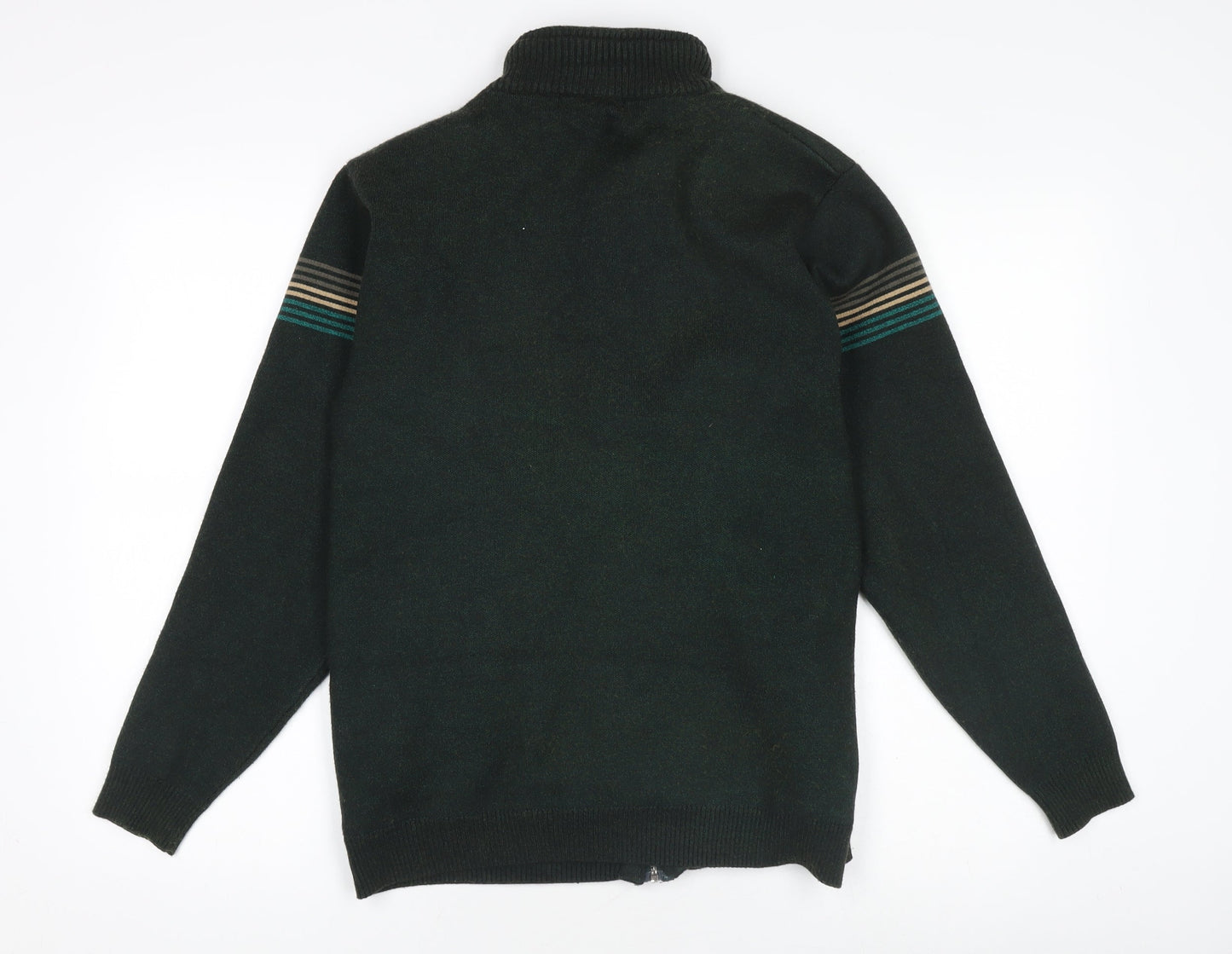 OZOON Men's Green Full Zip High Neck Knit Jumper M Lined Winter Warm