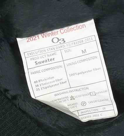 OZOON Men's Green Full Zip High Neck Knit Jumper M Lined Winter Warm