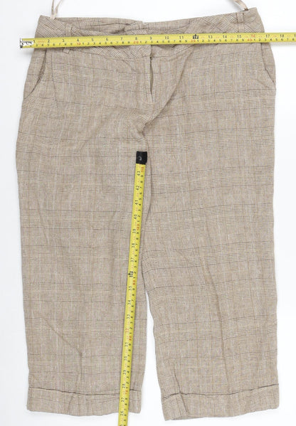 New Look Women Beige Linen Blend Check Chino Shorts Size 14