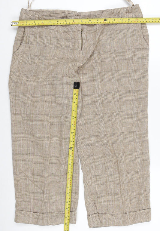 New Look Women Beige Linen Blend Check Chino Shorts Size 14
