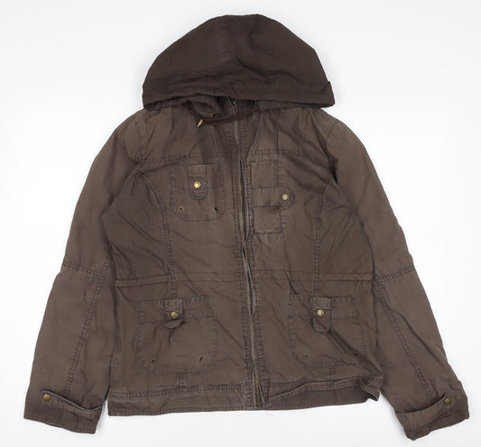 Editions Women Brown Hooded Parka Jacket Size 18 Regular Cotton Twill