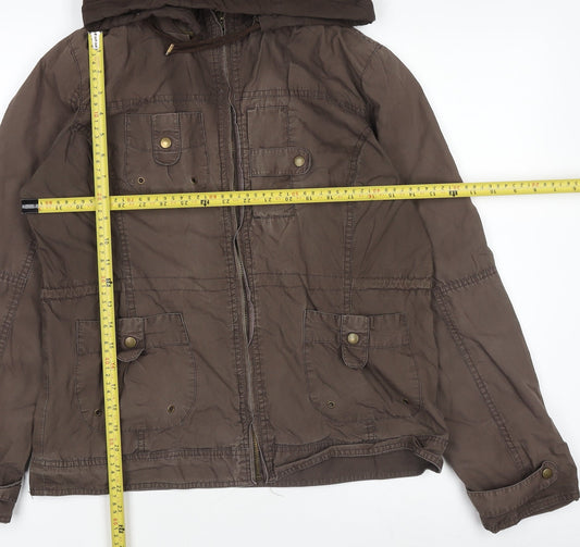 Editions Women Brown Hooded Parka Jacket Size 18 Regular Cotton Twill