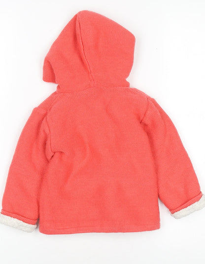 Nutmeg Girls Coral Hooded Cardigan 12-18 Months Acrylic Embroidered Bees & Butterflies