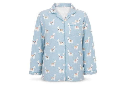 Morgan & Finch Boys Blue Llama Print Long Sleeve Pyjama Top Small