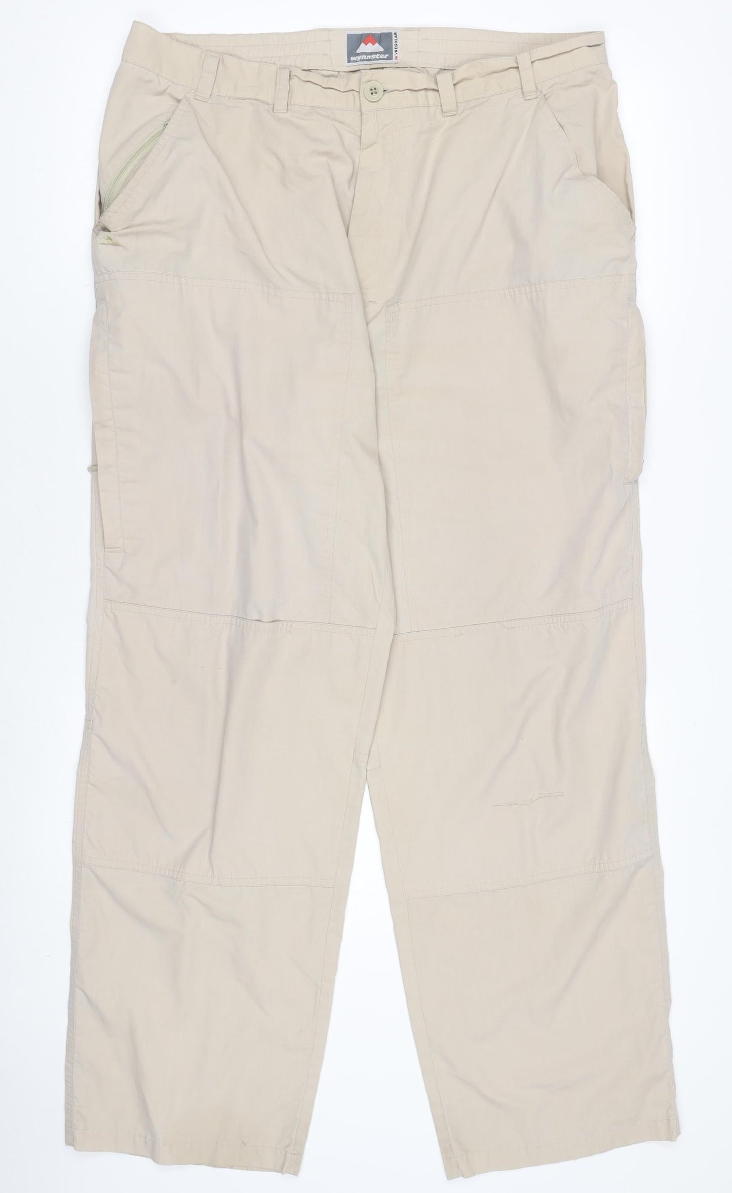 Wynnster Men's Beige Cargo Trousers 36 in Regular Fit Outdoor Workwear