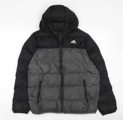 Adidas Boys Black Puffer Hooded Jacket 13-14 Years Winter Coat