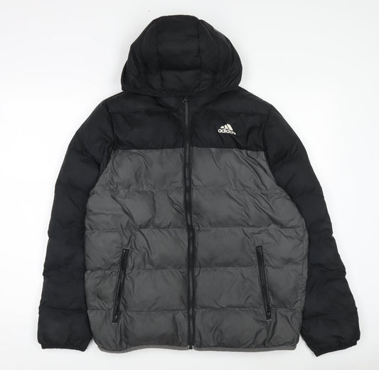 Adidas Boys Black Puffer Hooded Jacket 13-14 Years Winter Coat