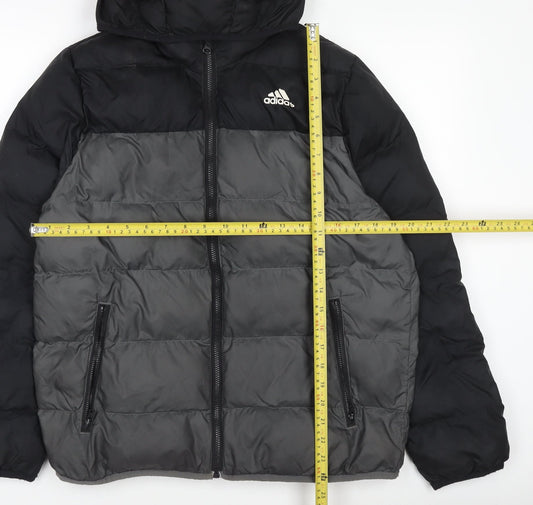 Adidas Boys Black Puffer Hooded Jacket 13-14 Years Winter Coat