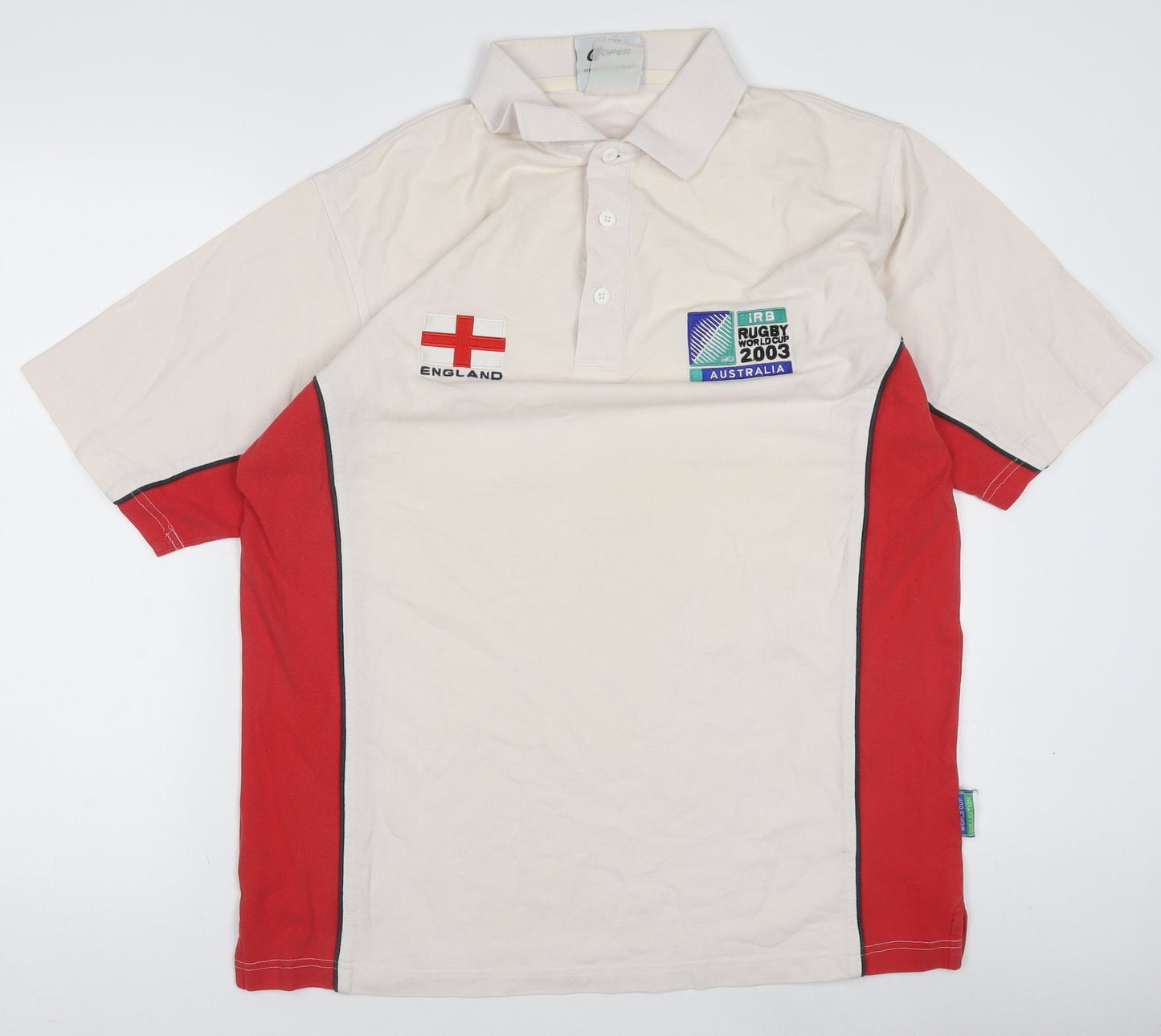 IRB Rugby World Cup 2003 England Beige Red Men's Polo Shirt Size L