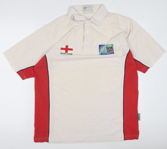IRB Rugby World Cup 2003 England Beige Red Men's Polo Shirt Size L