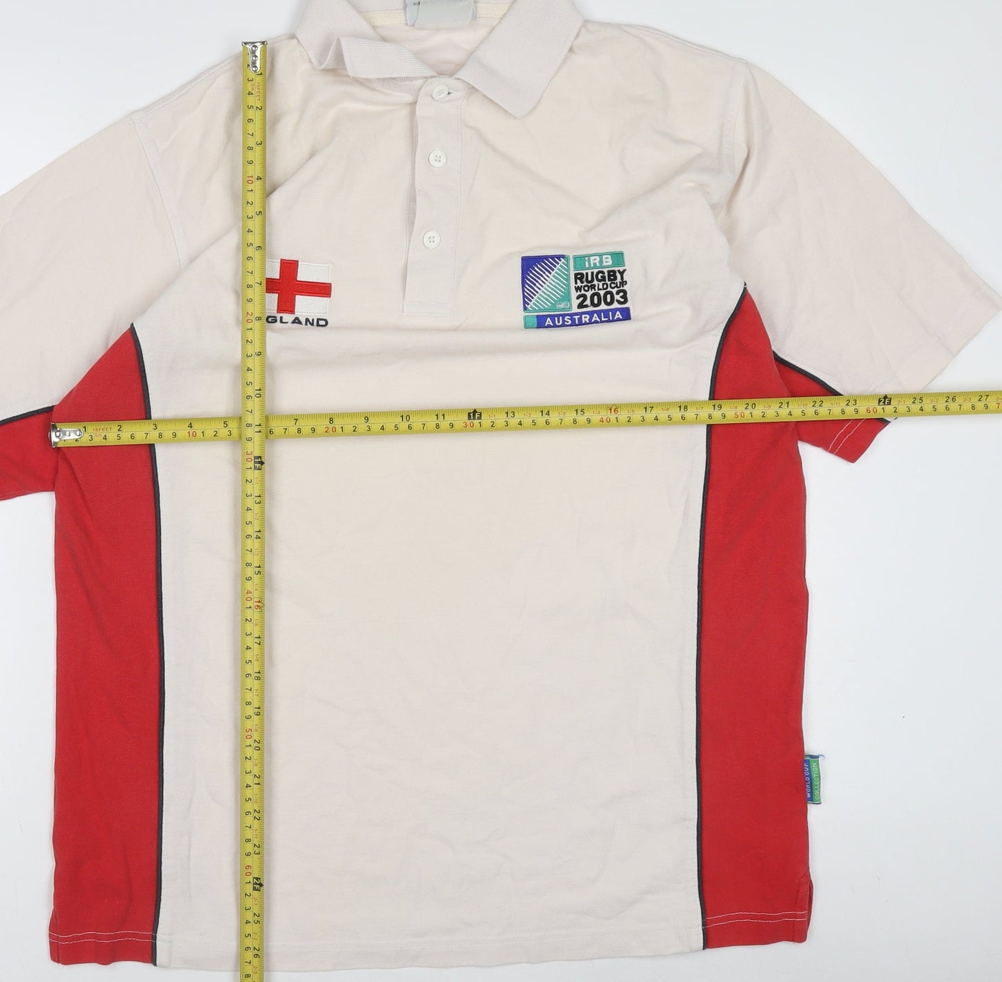 IRB Rugby World Cup 2003 England Beige Red Men's Polo Shirt Size L