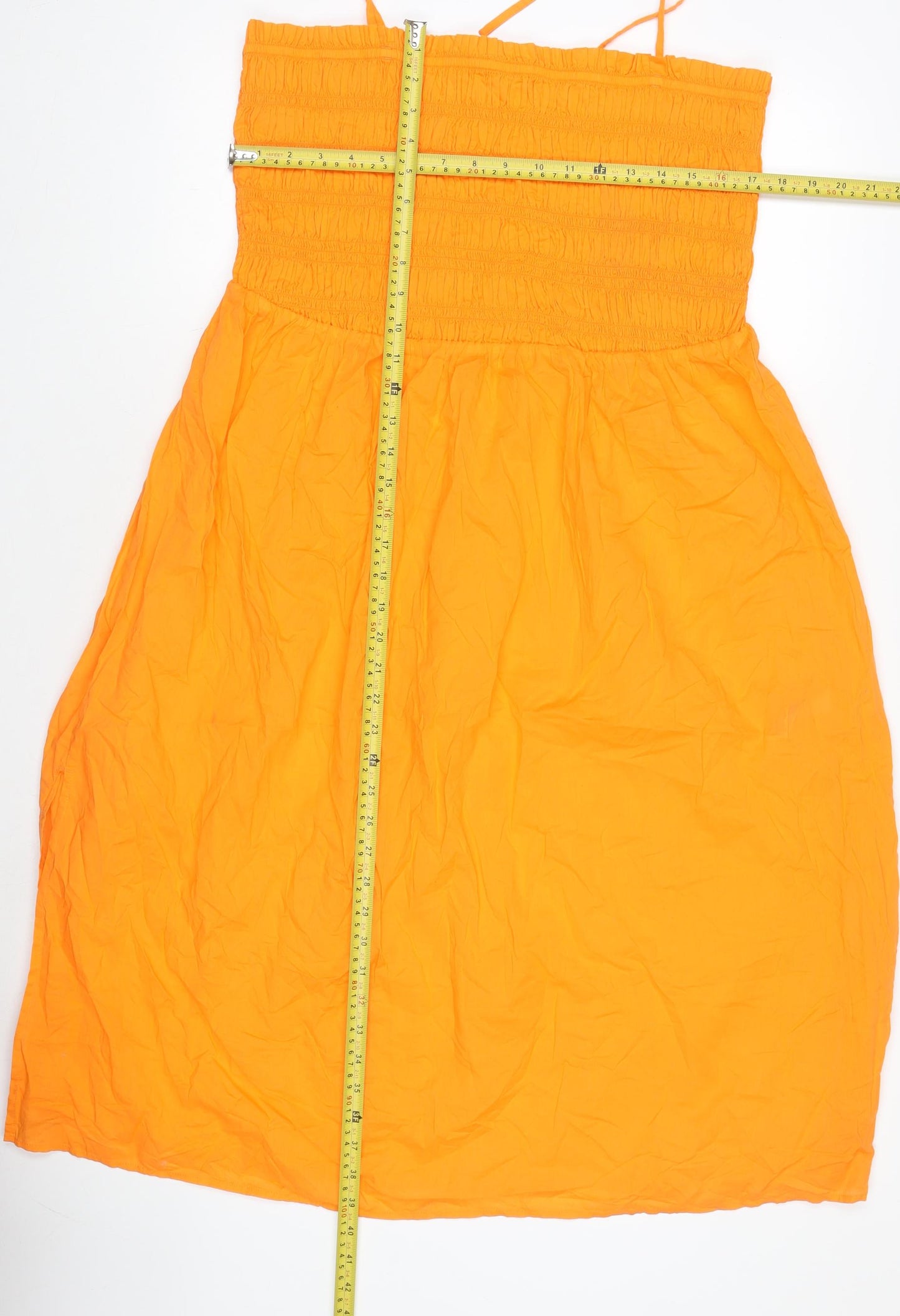 Marks and Spencer Women's Orange Cotton Strapless Knee Length Dress Size 20