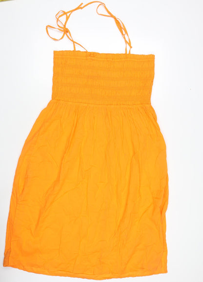 Marks and Spencer Women's Orange Cotton Strapless Knee Length Dress Size 20