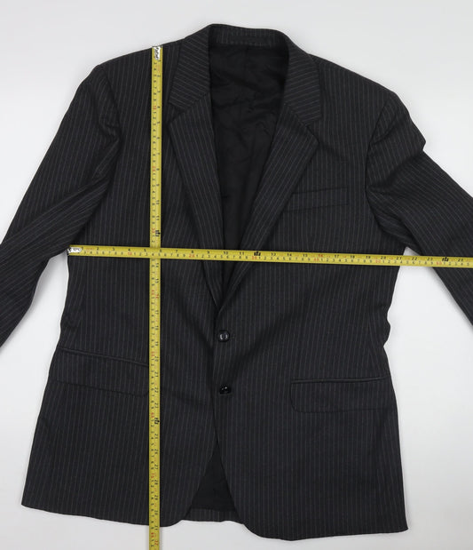 Men's Black Pinstripe Pure Wool Blazer Jacket - 40 Regular Fit