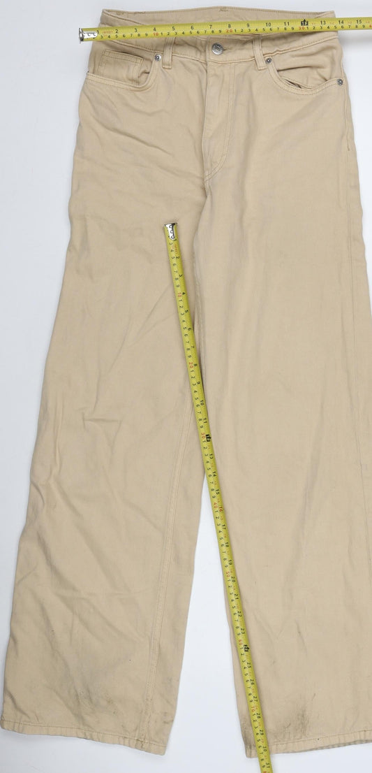 Monki Women’s Beige Wide-Leg Jeans Size 10 Cotton Denim