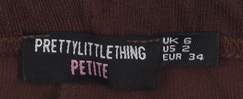 PrettyLittleThing Petite Brown Halterneck Flared Jumpsuit UK 6 Polyester Blend