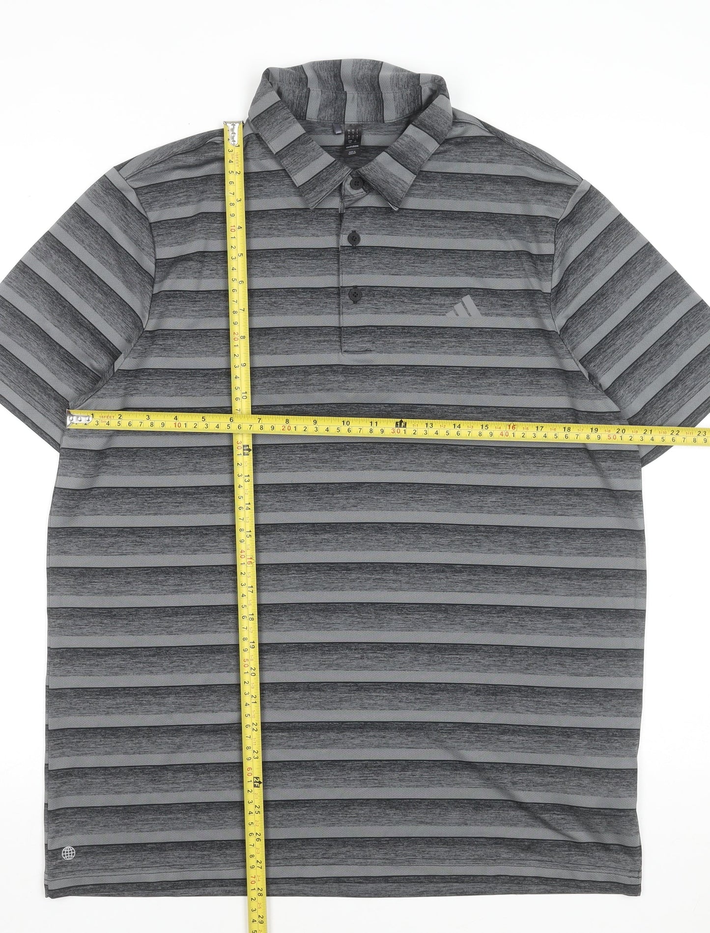 Adidas Men's Grey Striped Polo Shirt 2XL Short Sleeve Performance Fit
