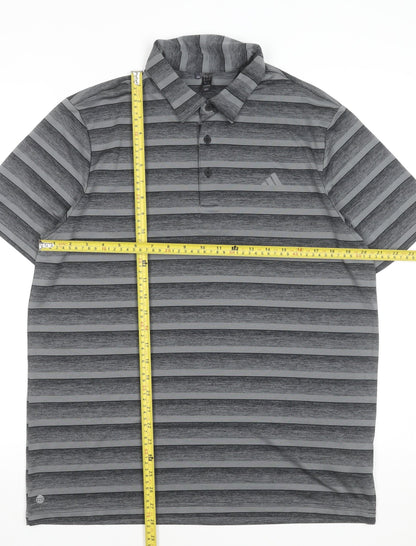 Adidas Men's Grey Striped Polo Shirt 2XL Short Sleeve Performance Fit