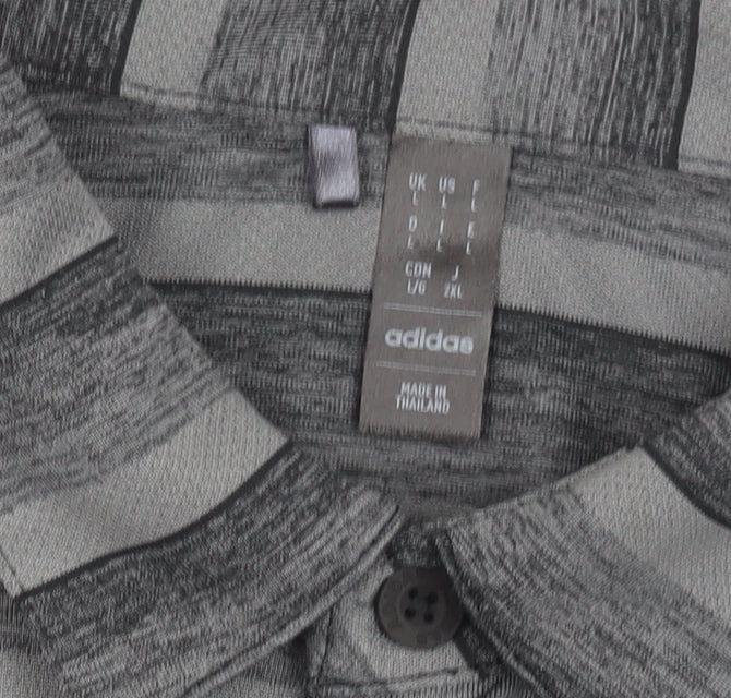 Adidas Men's Grey Striped Polo Shirt 2XL Short Sleeve Performance Fit