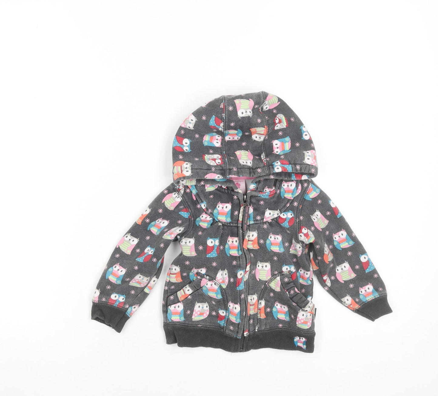 Pumpkin Patch Girls Grey Owl Print Hooded Zip Jacket 24 Months