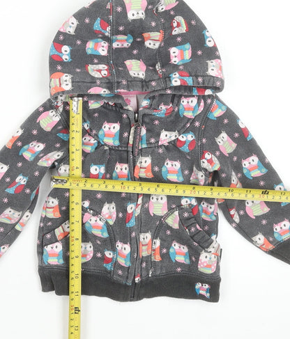 Pumpkin Patch Girls Grey Owl Print Hooded Zip Jacket 24 Months