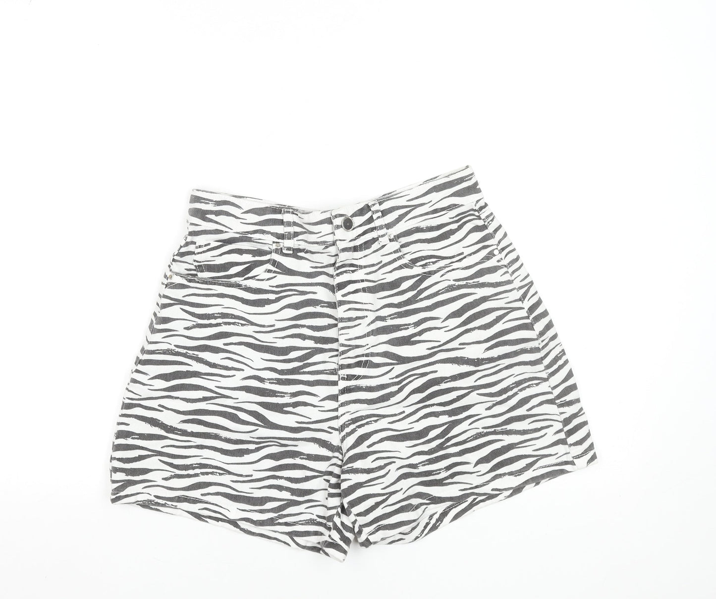 ZARA Women Black Zebra Print High Waist Chino Shorts Size 12