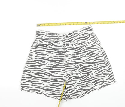 ZARA Women Black Zebra Print High Waist Chino Shorts Size 12