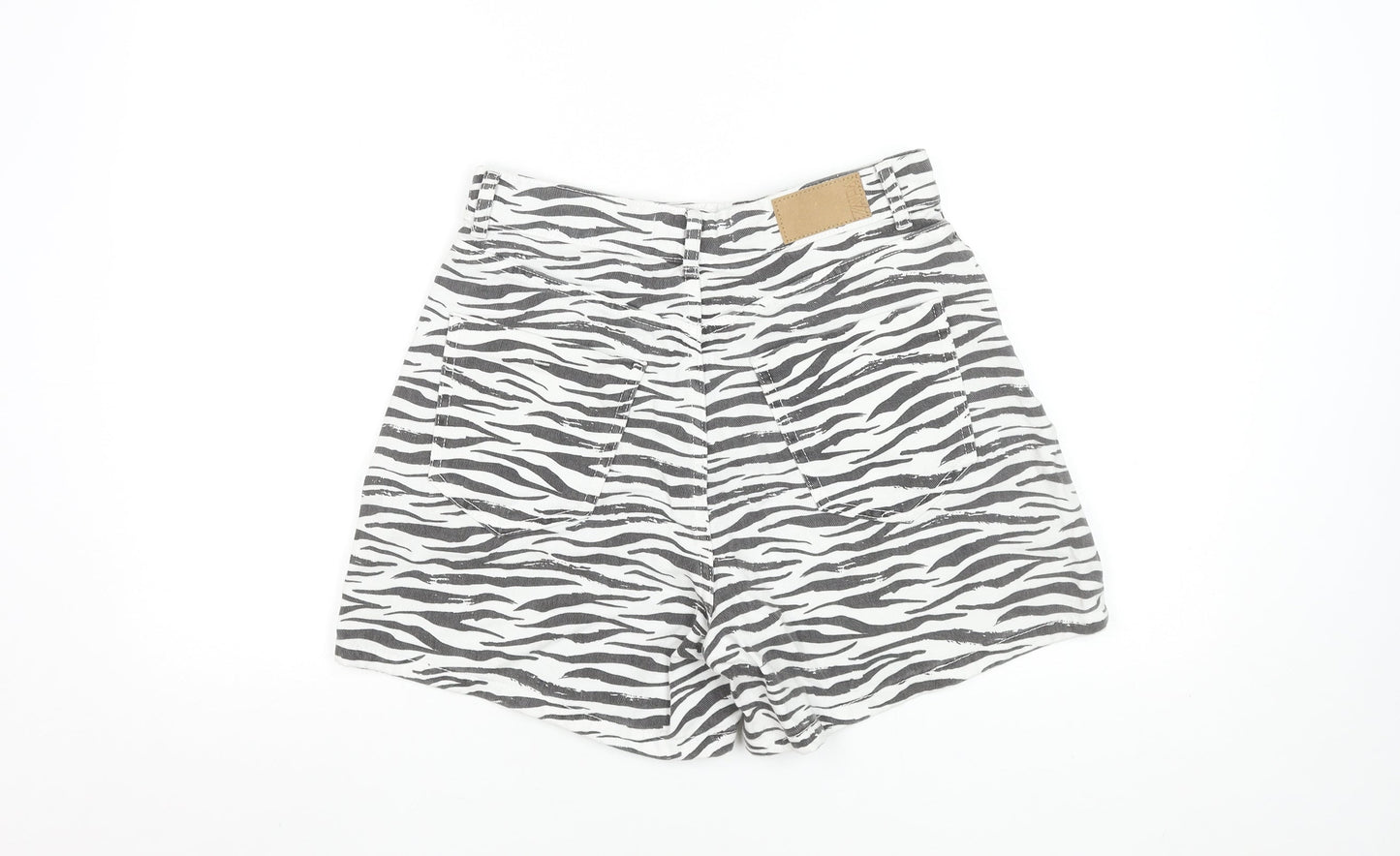 ZARA Women Black Zebra Print High Waist Chino Shorts Size 12