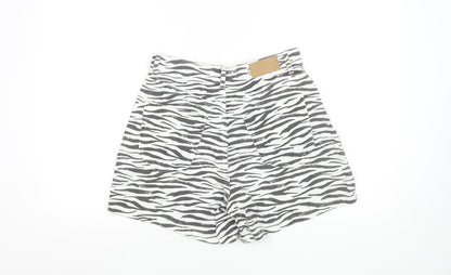 ZARA Women Black Zebra Print High Waist Chino Shorts Size 12