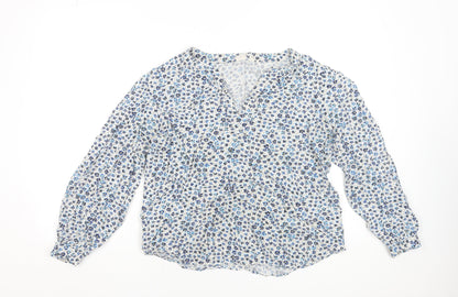 GAP Women's Blue Floral Long Sleeve Viscose Tunic Blouse Size L