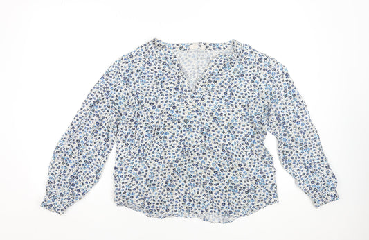 GAP Women's Blue Floral Long Sleeve Viscose Tunic Blouse Size L