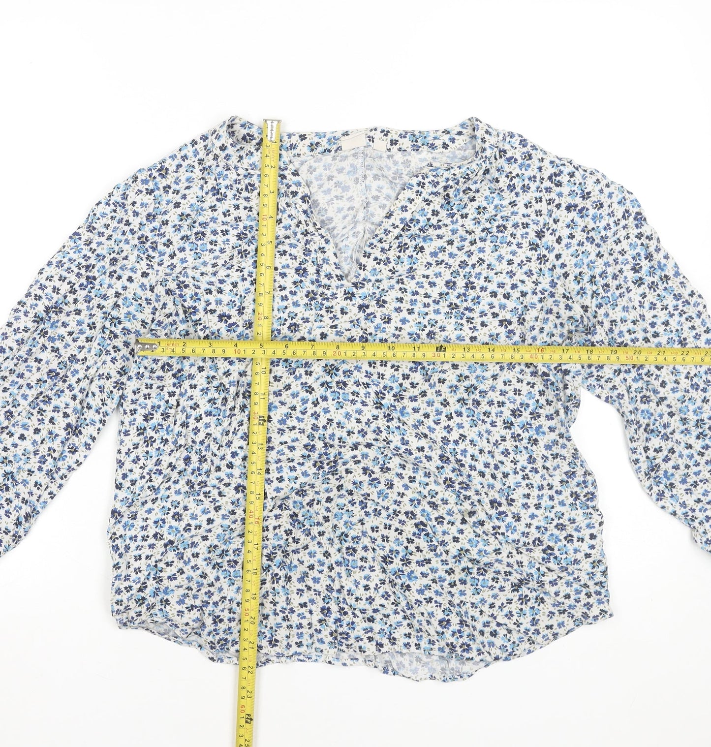 GAP Women's Blue Floral Long Sleeve Viscose Tunic Blouse Size L