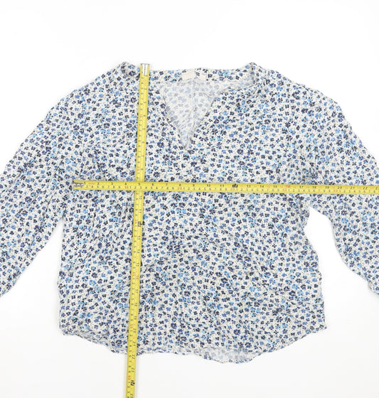 GAP Women's Blue Floral Long Sleeve Viscose Tunic Blouse Size L