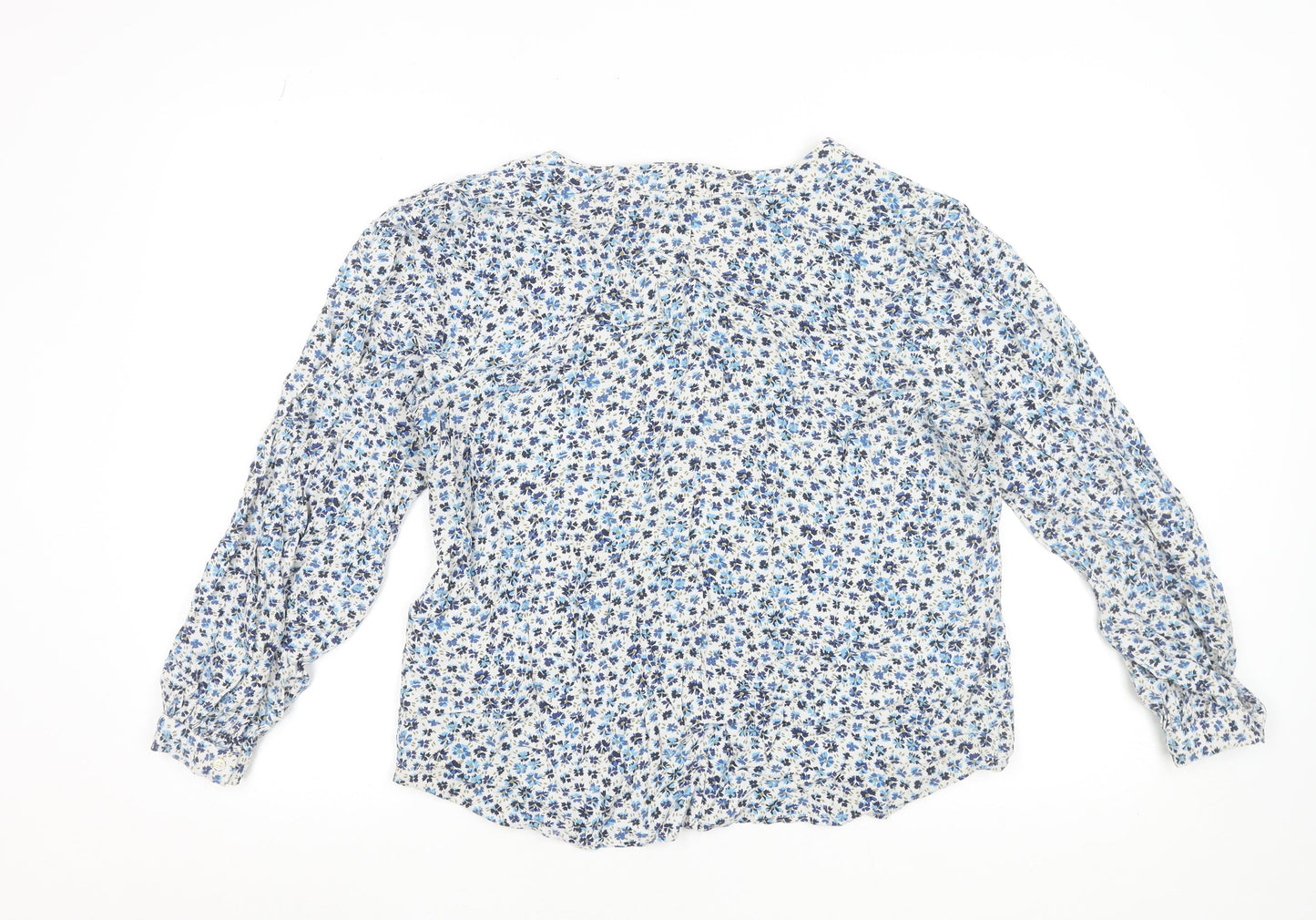 GAP Women's Blue Floral Long Sleeve Viscose Tunic Blouse Size L