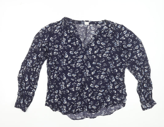GAP Women's Blue Floral Viscose Tunic Blouse Long Sleeve Size L