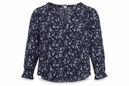 Gap Women's Blue Floral Viscose Tunic Blouse Long Sleeve Size L