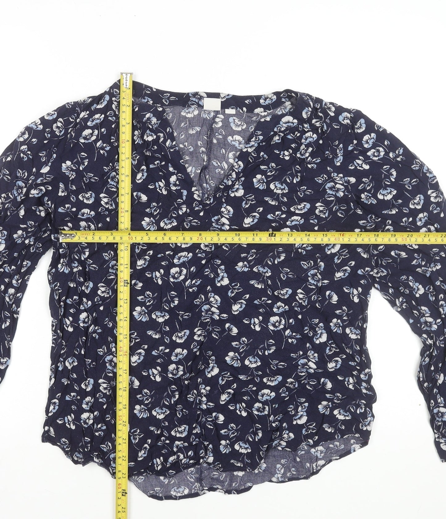 GAP Women's Blue Floral Viscose Tunic Blouse Long Sleeve Size L