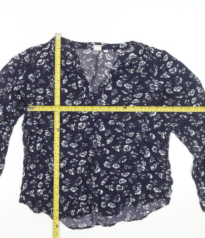 GAP Women's Blue Floral Viscose Tunic Blouse Long Sleeve Size L