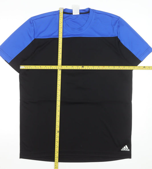 Adidas Men's Black Blue Colourblock Sports T-Shirt Size L