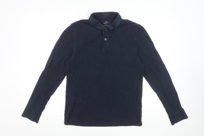 Marks and Spencer Men's Navy Long Sleeve Polo Shirt Size S Regular Fit 100% Cotton