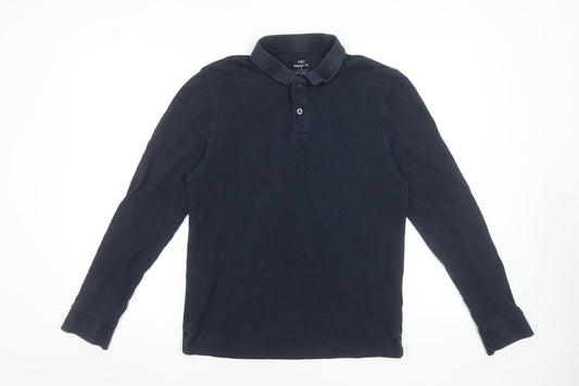 Marks and Spencer Men's Navy Long Sleeve Polo Shirt Size S Regular Fit 100% Cotton